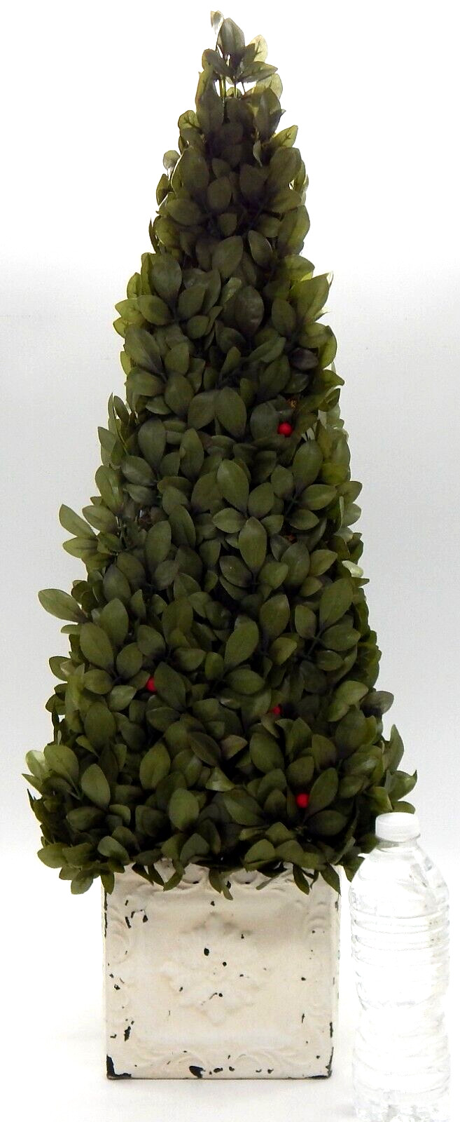 Vintage Shabby Chic Artificial Boxwood Topiary Metal Ornate Chipped Paint Plant