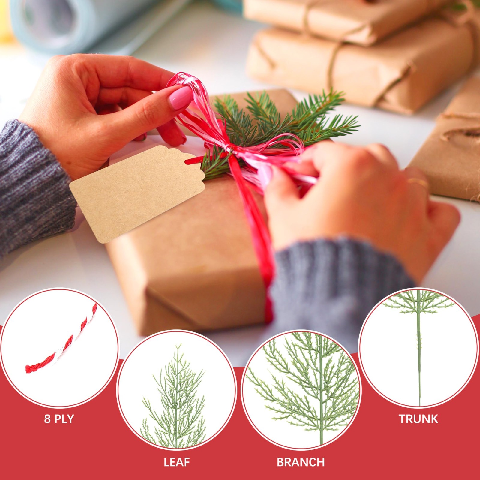 50 Sets Christmas Greenery Picks for Gift Wrapping DIY Crafts Christmas Flora…