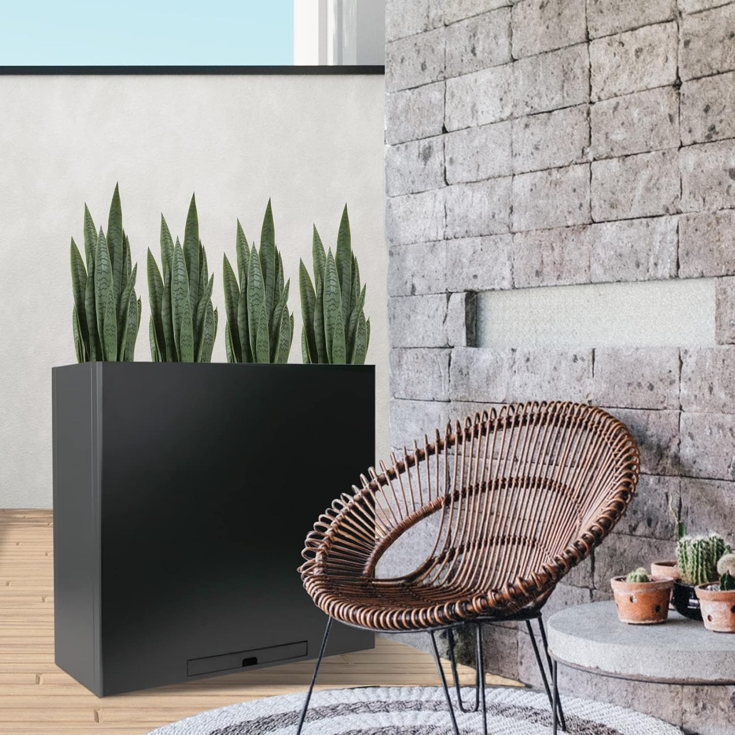 Lifelike 3Ft Artificial Snake Plant with Black Pot & Dry Moss – Home Decor