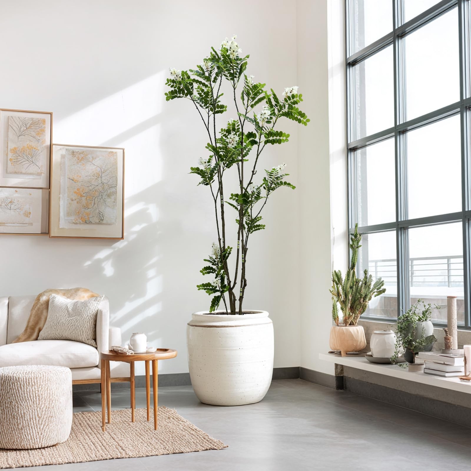 7FT False Acacia Tree, White Flower Plant Indoor Outdoor Decor
