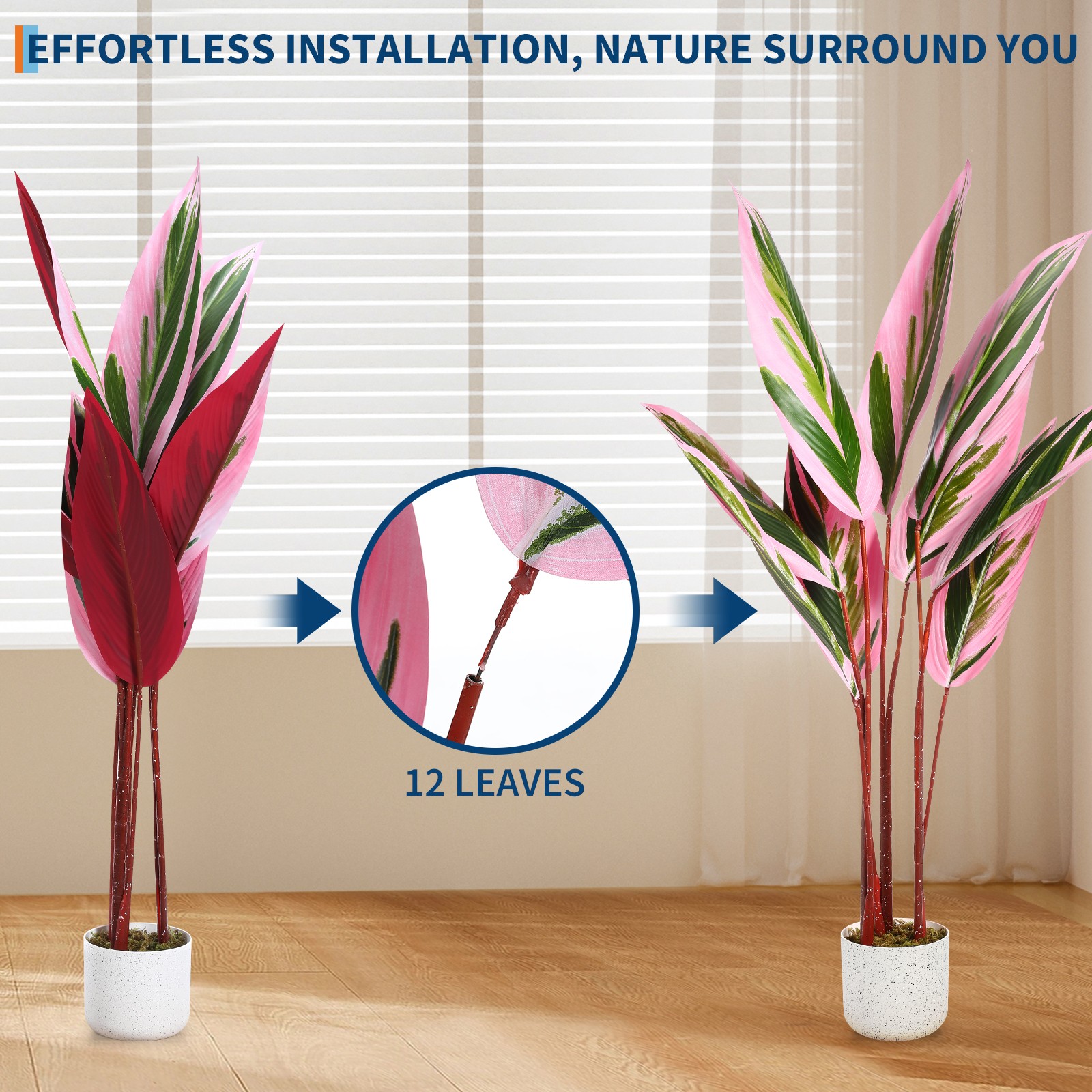 4FT Artificial Calathea Plant w/Pot Large Faux Potted Tree for Indoor & Outdoor