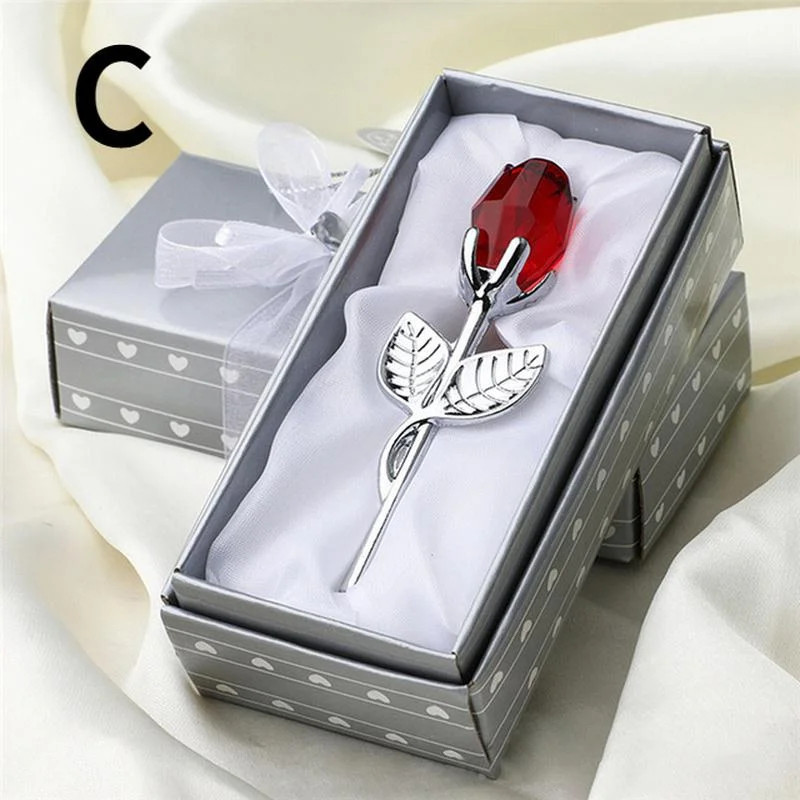 6 Colors Crystal Glass Rose Flower Figurines Craft Valentine’s Day Favors X’mas