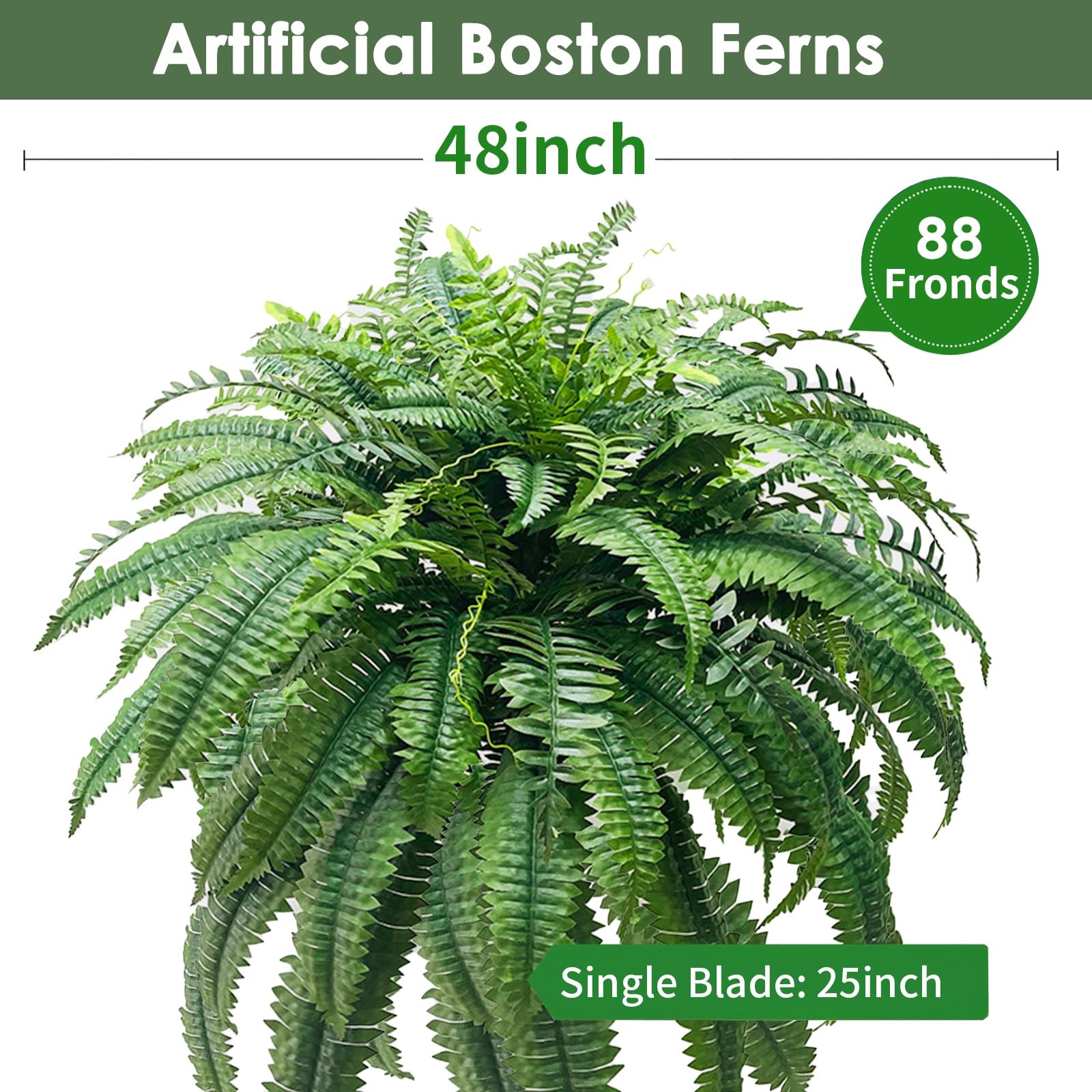 WKTRSM 2 PCS Fake Ferns Artificial for Outdoors Large 48 inch 88 Branches – F…