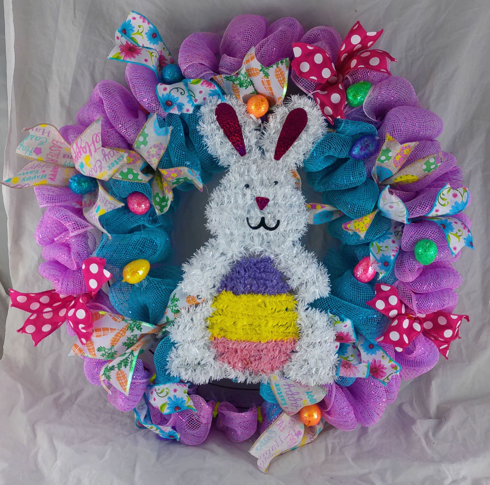 21 inch Pretty Double Layer Poof Easter Ribbon Wreath