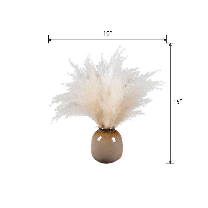 Dried Pampas Grass Arrangement in Brown Ceramic Vase Natural Home Office Decor