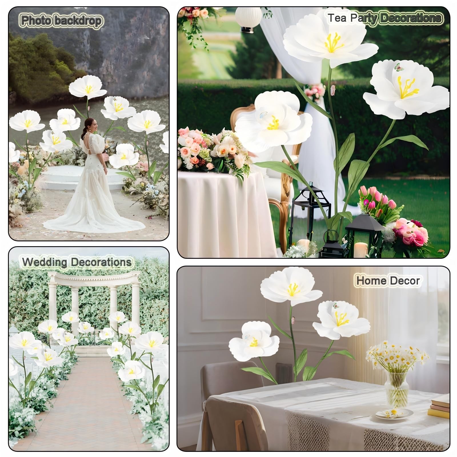 3PCS Giant Flowers for Decoration Large Standing Flower with Stem and Stand
