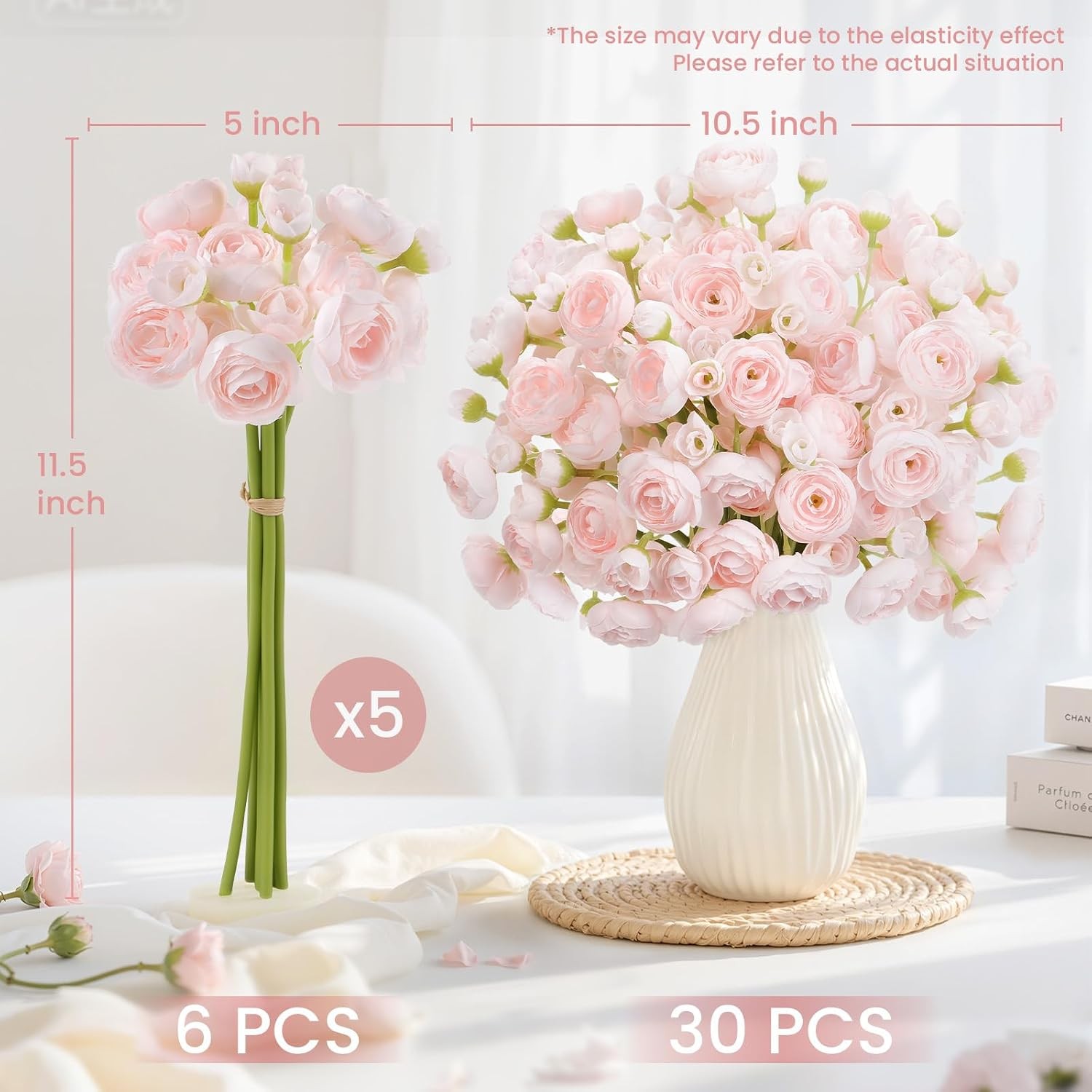 30 Pcs Mini Ranunculus Flowers, Silk Faux Bulk Wedding Filler DIY Decor