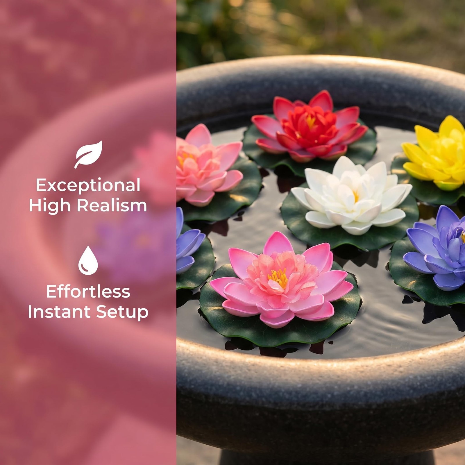 6 Pcs Artificial Floating Water Lily, Simulation Lotus Flowers, Multi Color P…