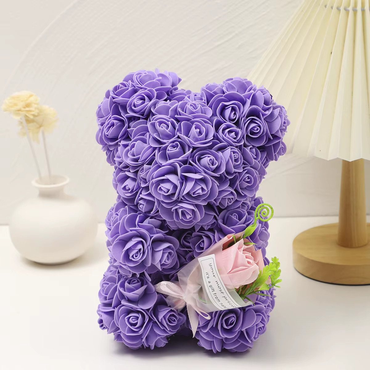 Foam Rose Teddy Bear Carry Bouquet. Ideal for Weddings, Mother’S Day, Thank You
