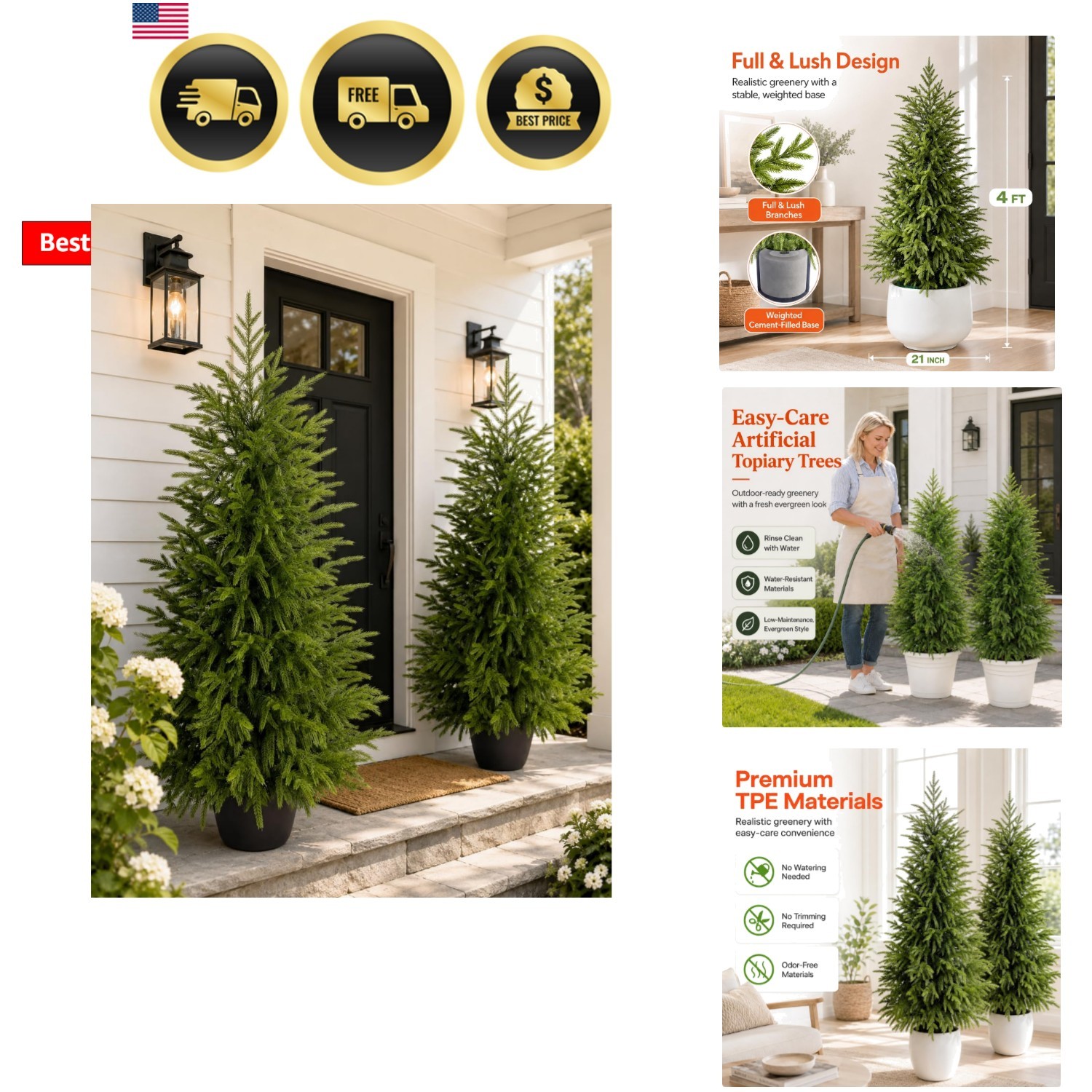 4FT Lighted Artificial Topiary Trees Outdoor Set of 2, Norfolk Pine Trees wit…
