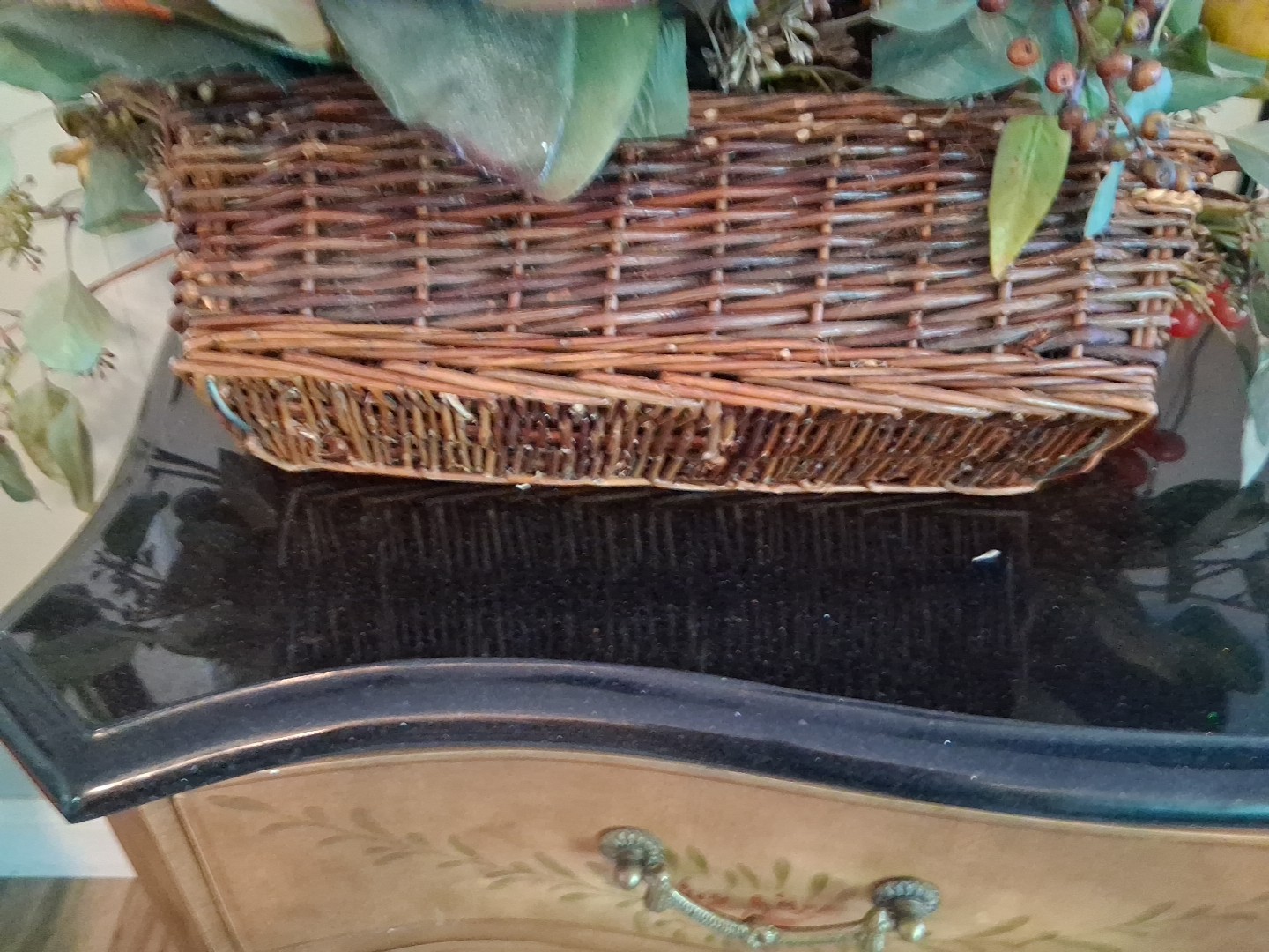 Large Vintage Faux Fruits and Flowers Centerpiece In Basket, Victorian Style