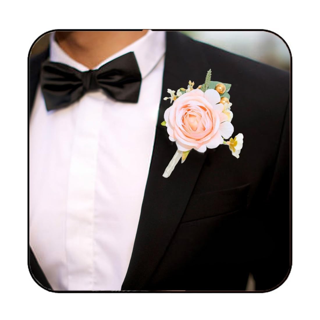 Pink Rose Boutonniere Groom Groomsman Wedding Flower Prom Suit Decoration