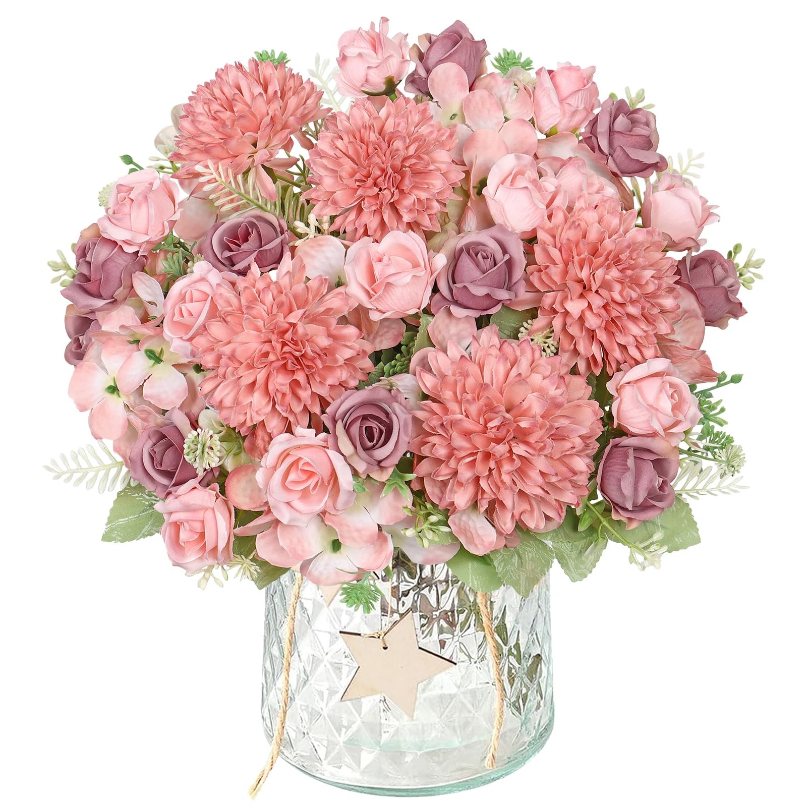 4 PCS Artificial Peonies Pink Faux Peony Bouquet Silk Floral Arrangements