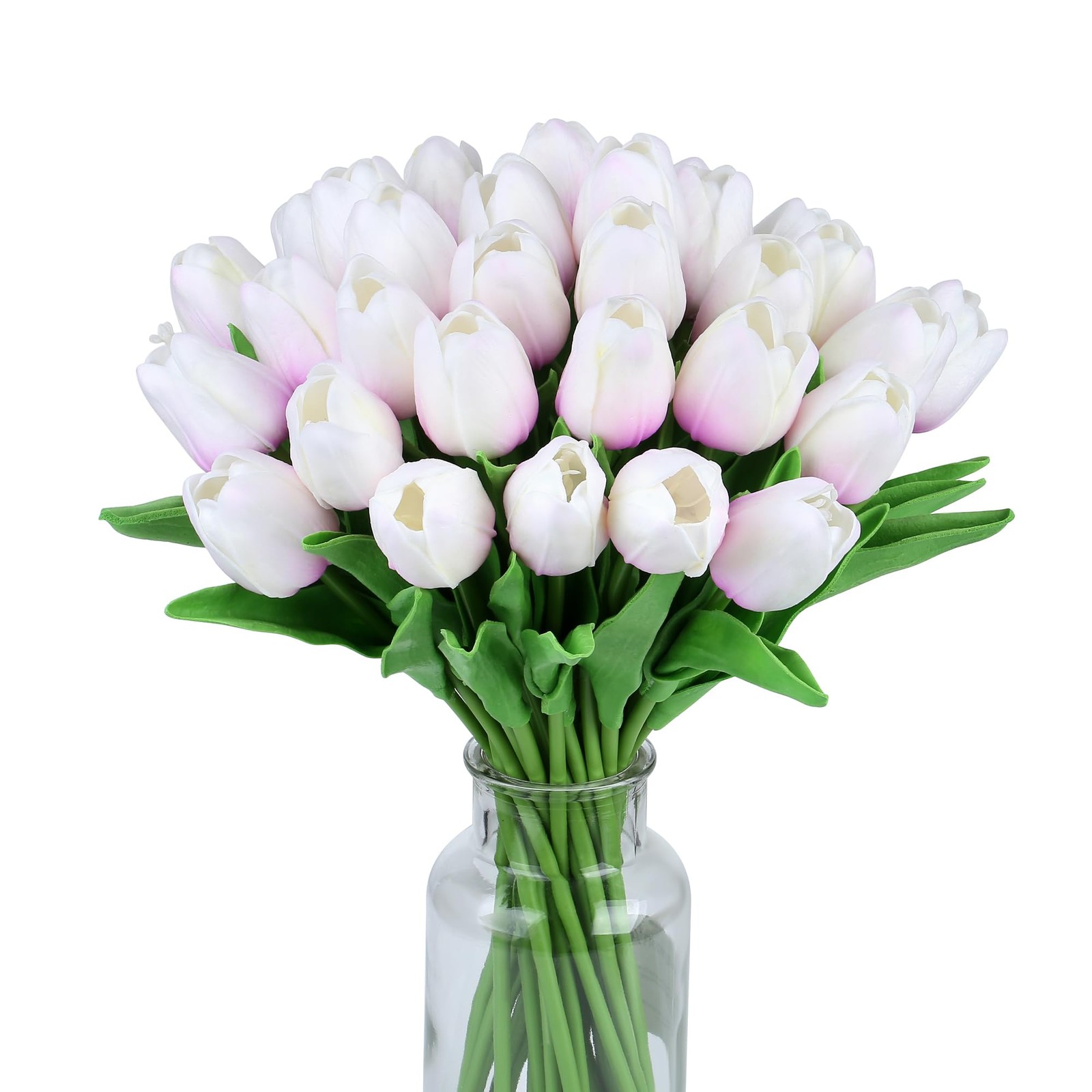 15 PCS Fake Tulips Artificial Flowers Real Touch Beige 14″ PU Bouquet