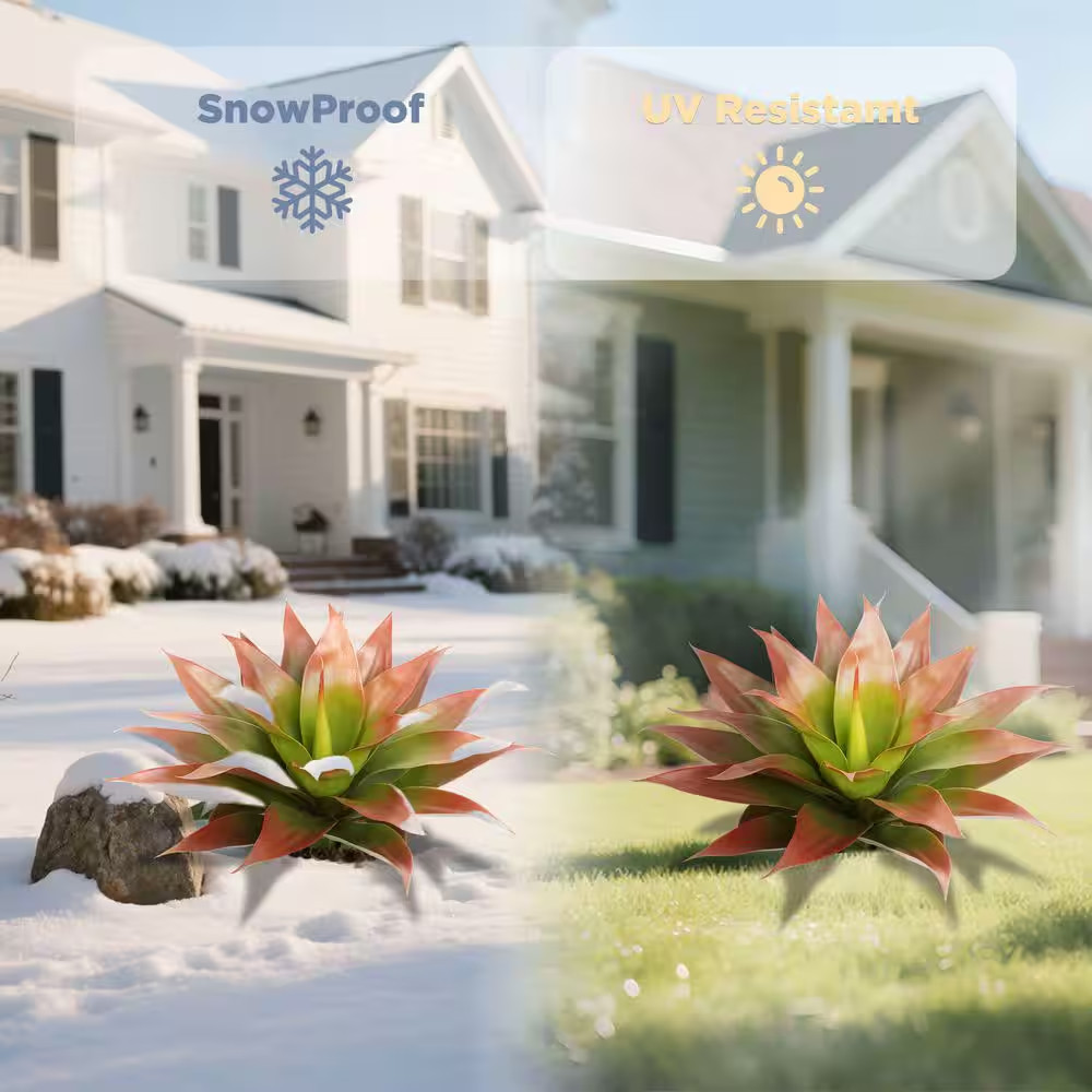 Artificial Agave Plant Outdoor Faux Succulent Garden Decor Red Green Set 2