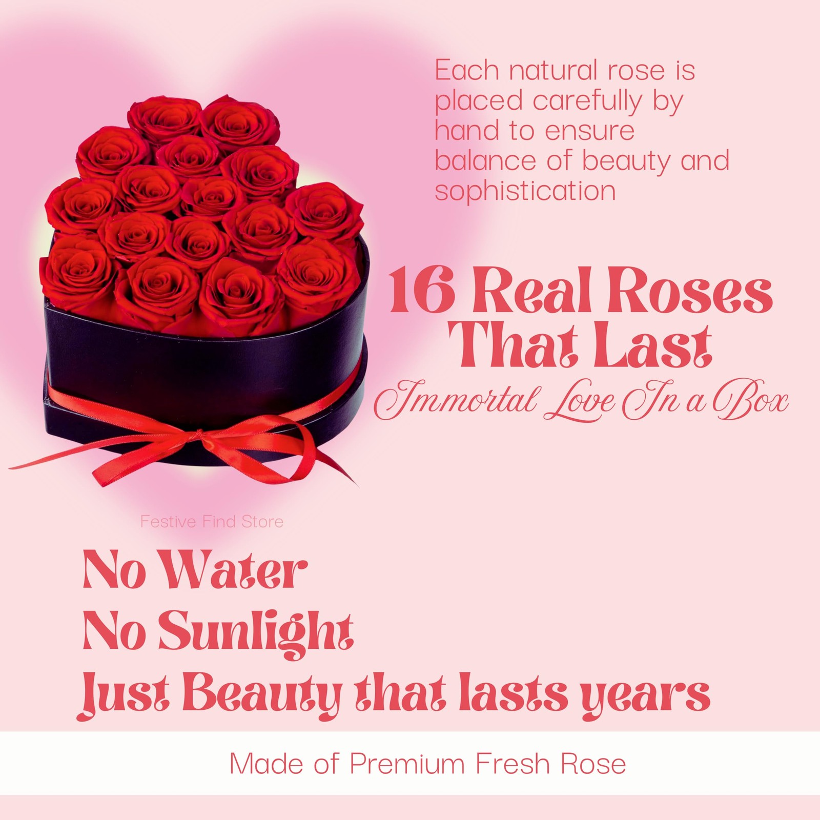 Preserved Flowers Heart Shape Box 16 Preserved Roses, Immortal Red Roses Gift…
