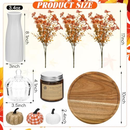 10 Pcs Fall Wooden Decorative Tray Set with Round Wood Tray Scented Candles