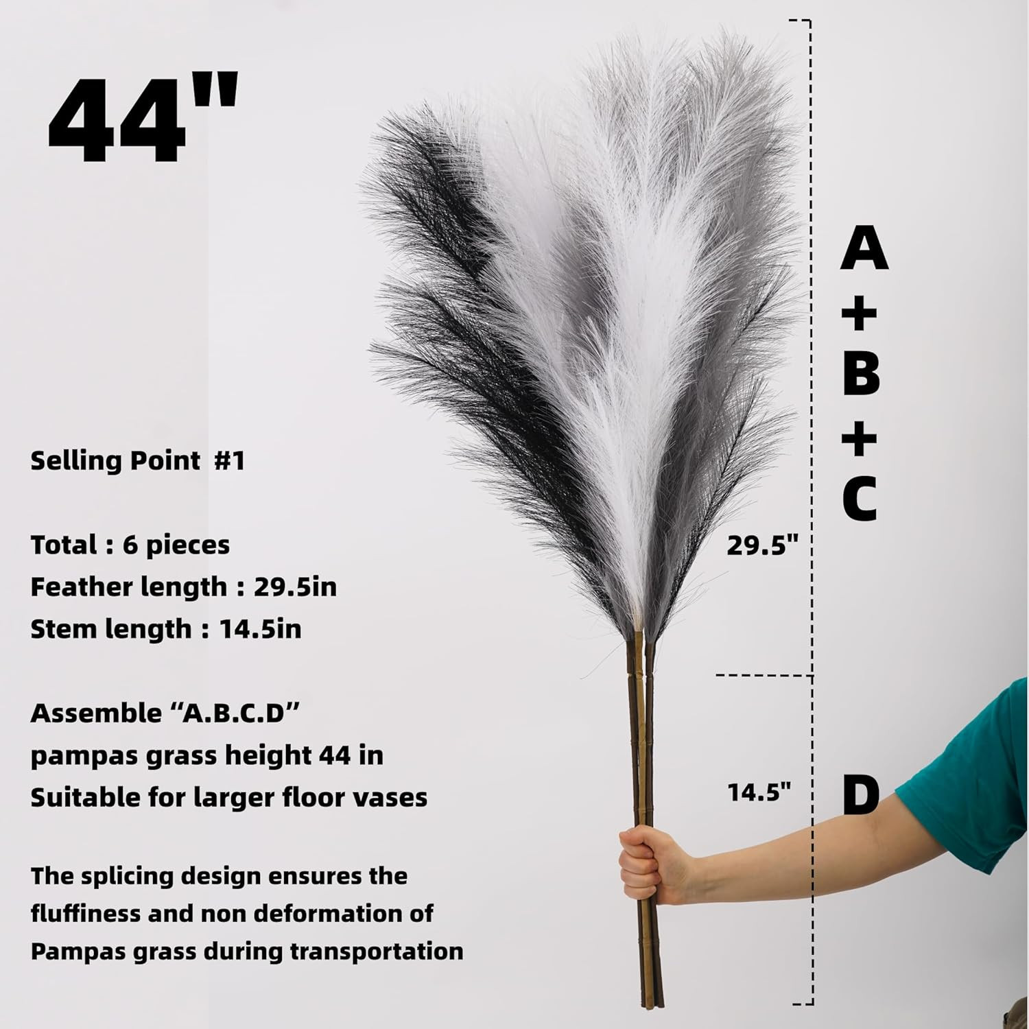 Pampas Grass Decor Tall 6 Pcs 44”/3.7ft Fluffy Large Pompas Grass for Floor …