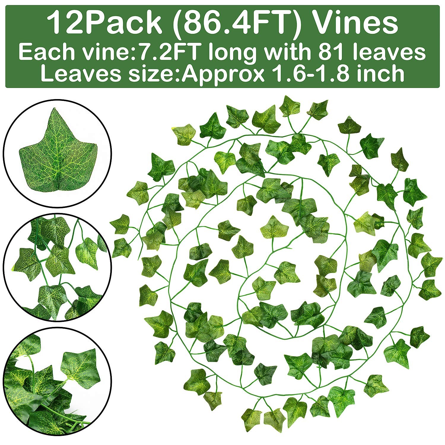24 Pack / 82 inch (Total 164 Feet), Artificial Ivy Garland Fake Leaf Plants V…