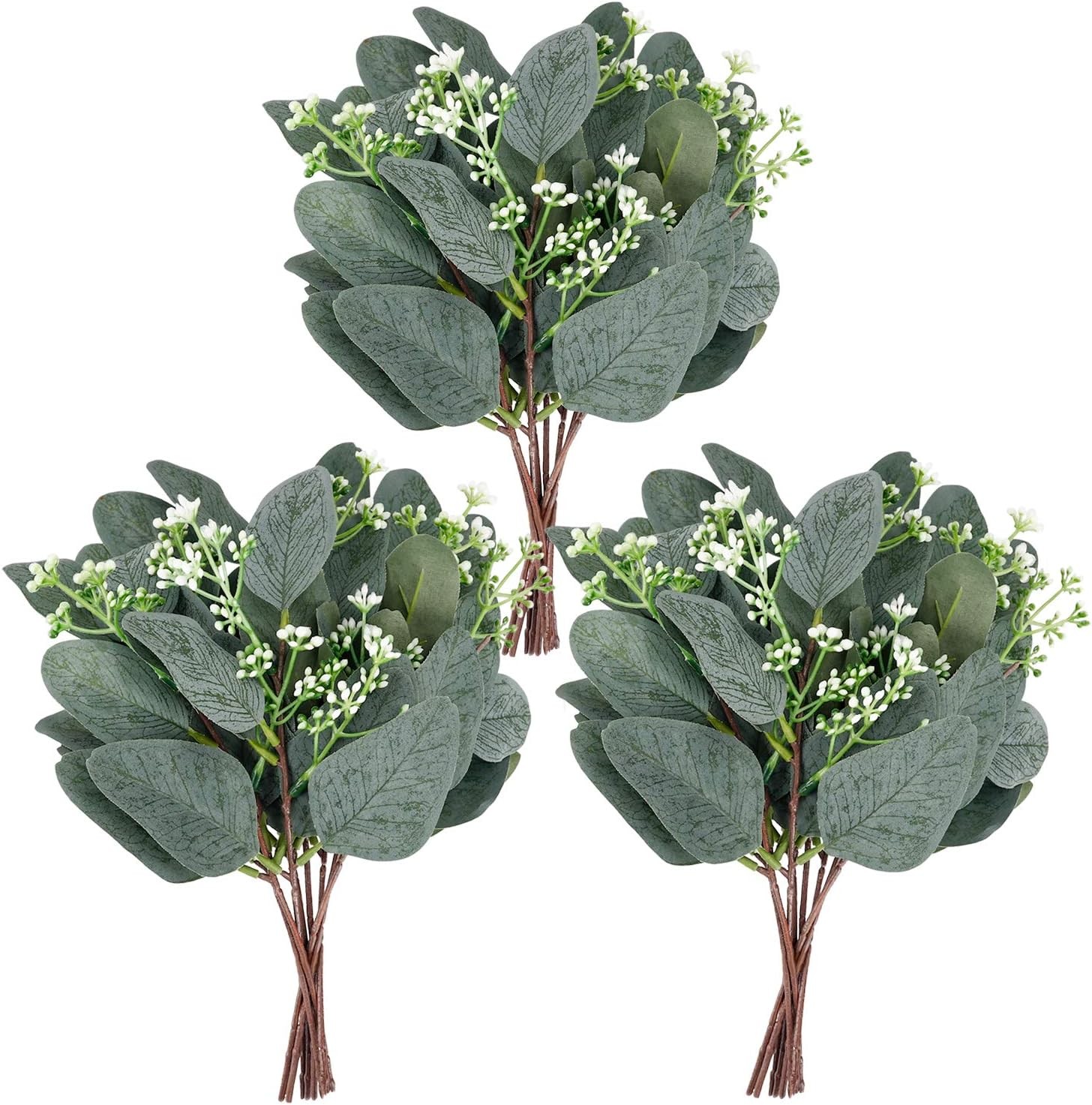 Whonline 20pcs Artificial Eucalyptus Stems with White Seeds for Wedding and Home