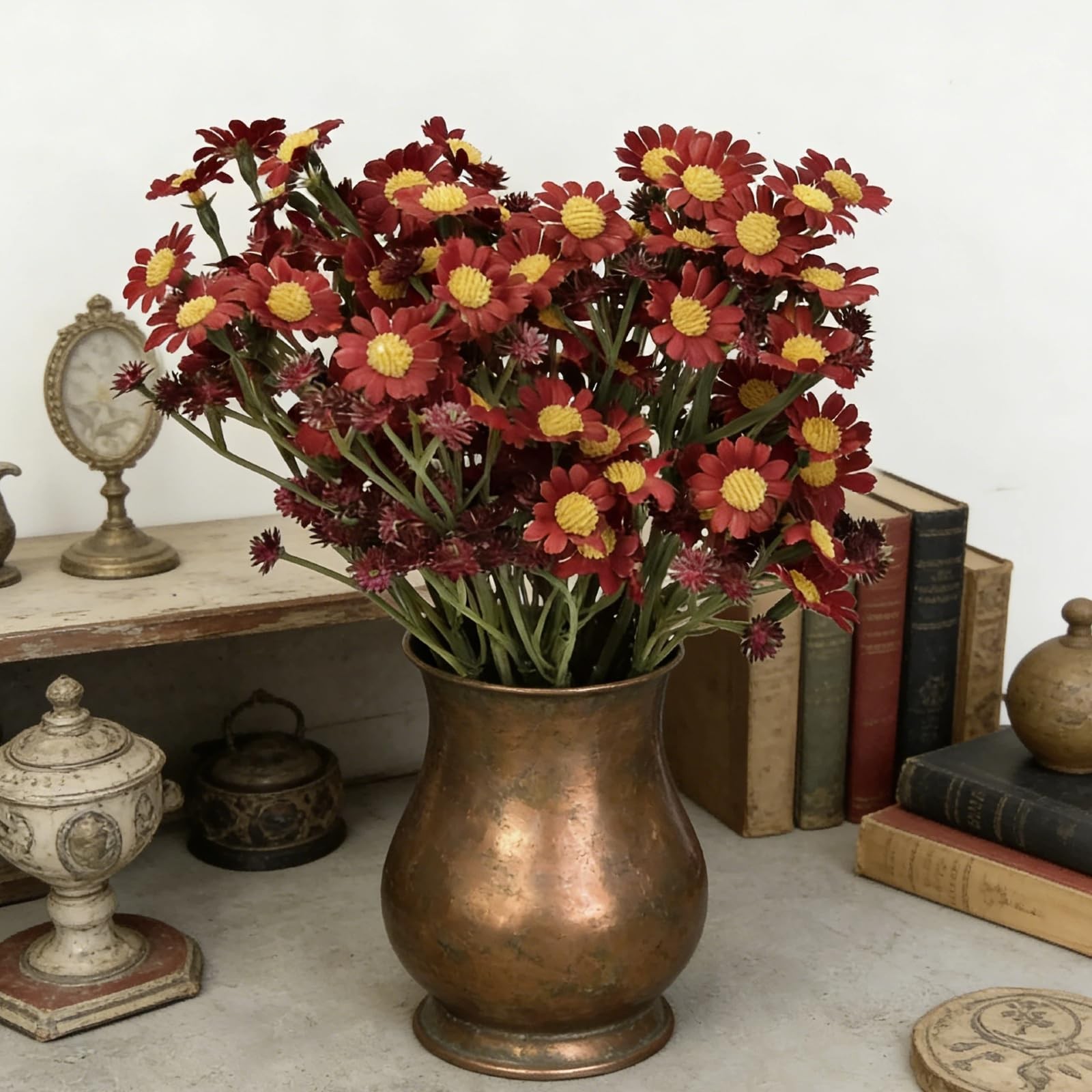 Small Daisy Flowers Artificial Wildflowers Chamomile Red 18 Pcs
