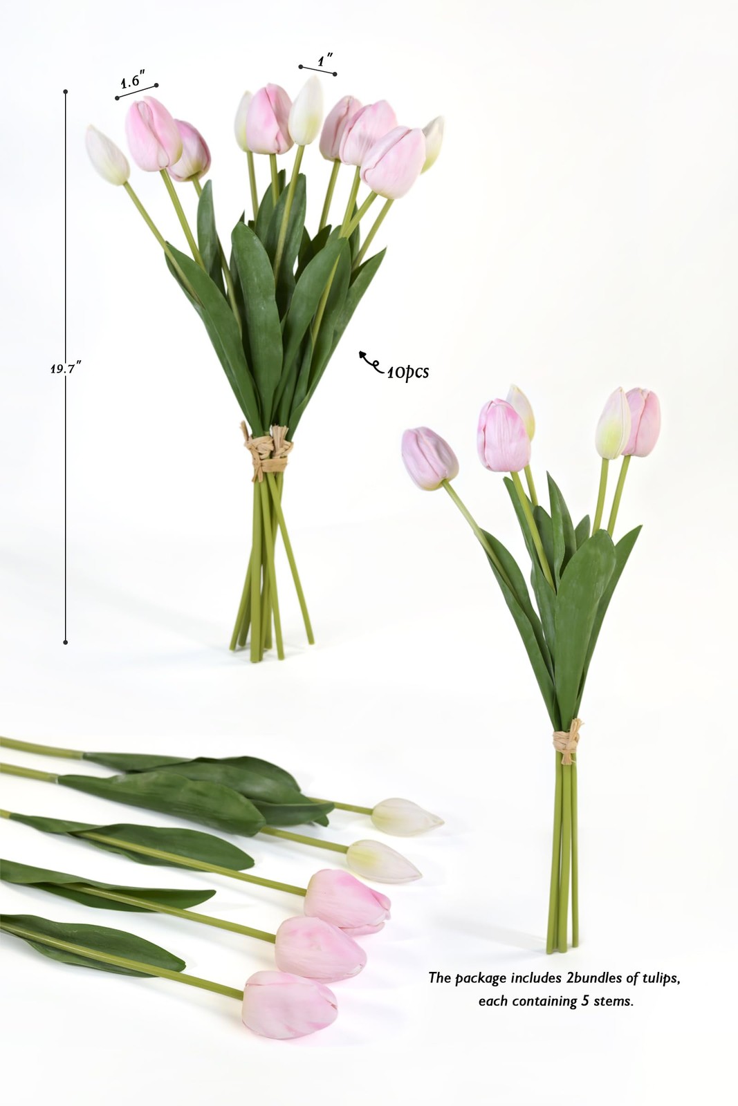 Artificial Tulips 10PCS Real Touch 19.7″ Light Pink Faux Flowers – Home Table