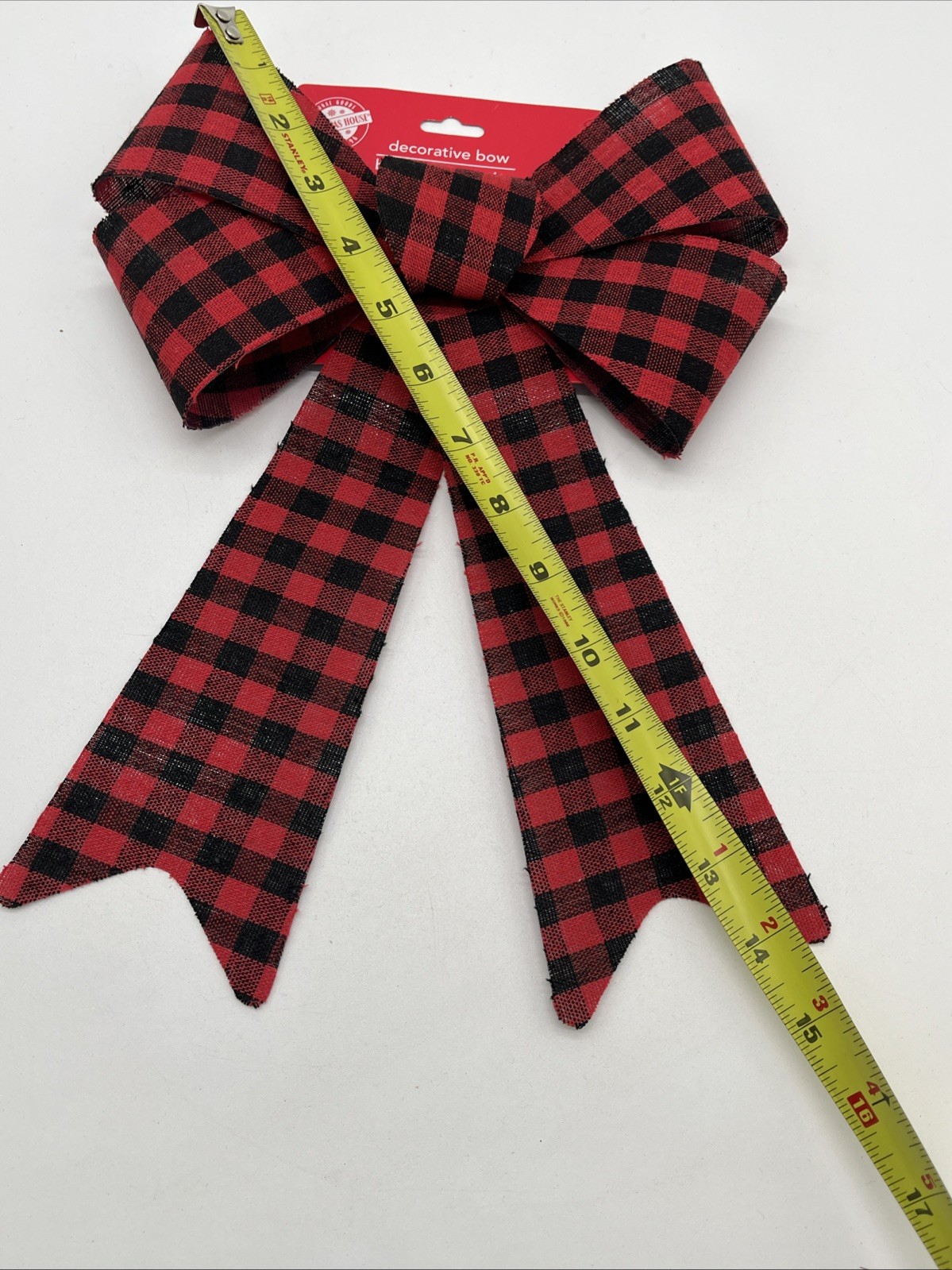 Christmas House Red and Black Buffalo Check PVC Bows, 14.5×9.625 in.