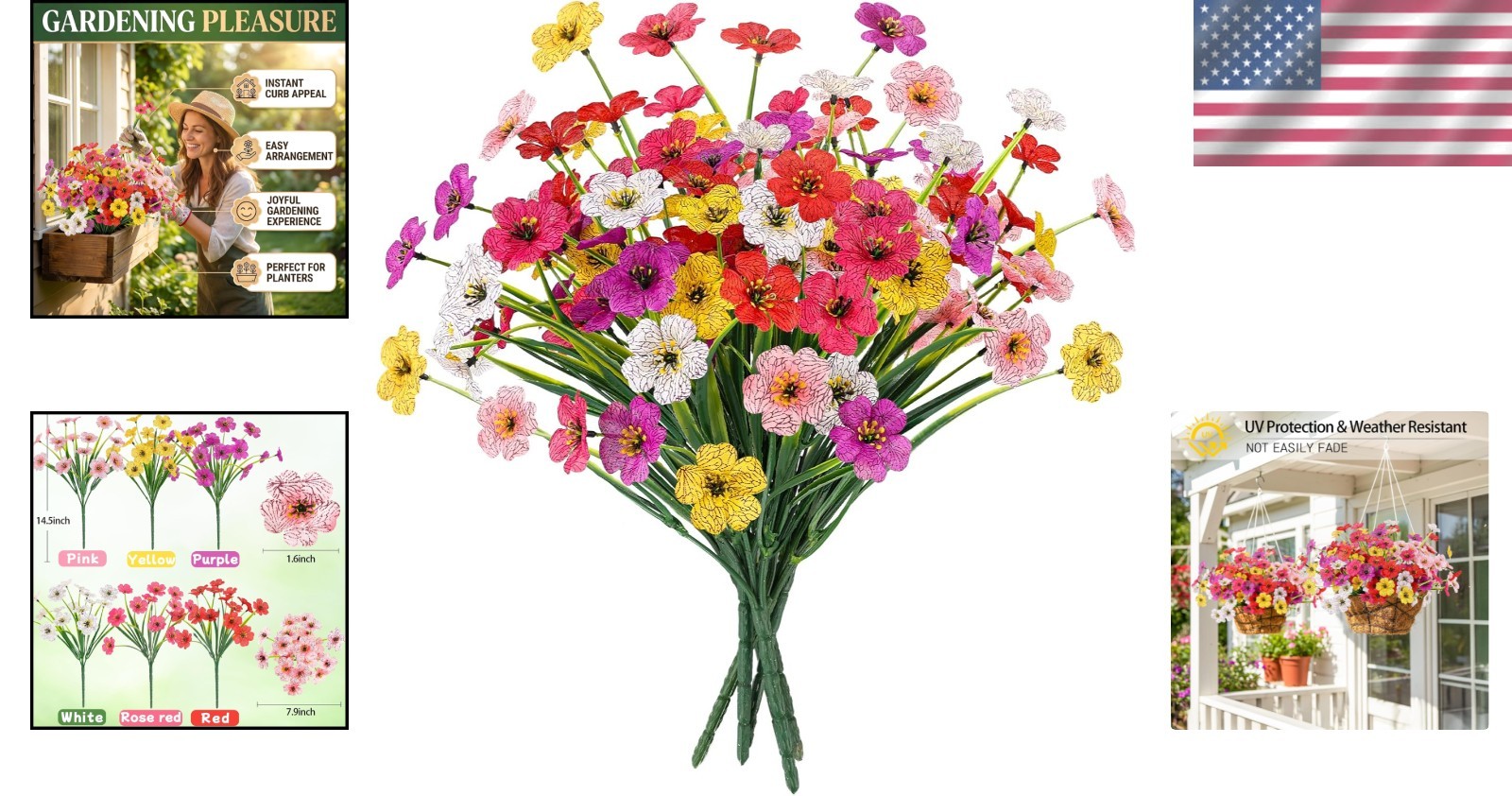 Realistic Faux Flowers Set of 6 – Lifelike Indoor/Outdoor Decor for All Seasons