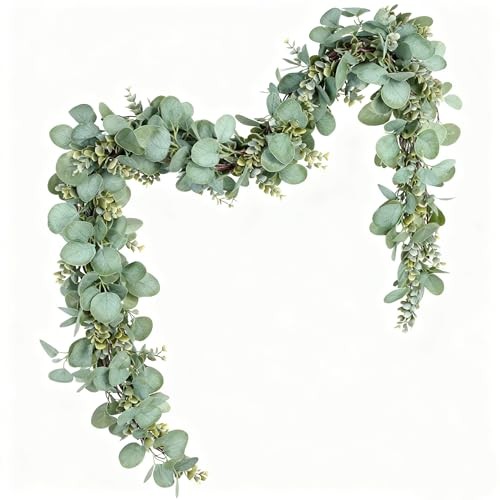 Artificial Eucalyptus Garland Greenery – 6.56FT Realistic Green Leaf Garland