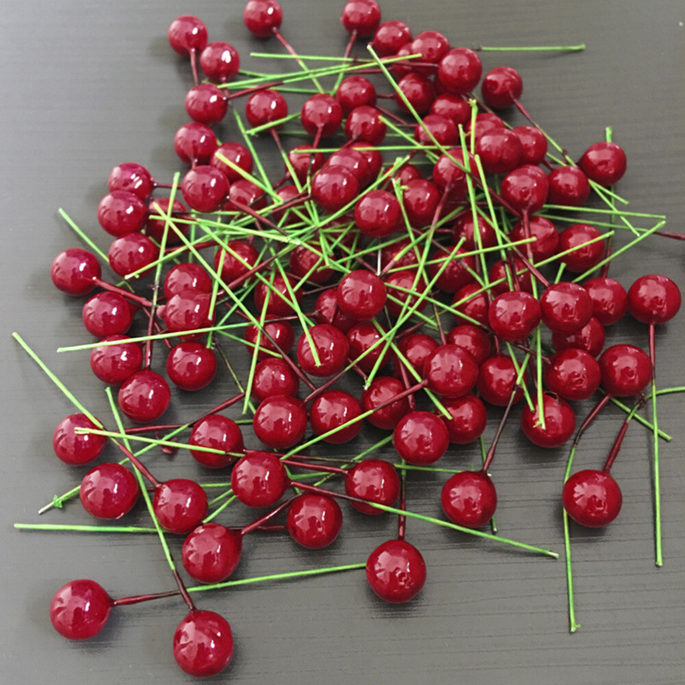100PCS Simulation Cherry Artificial Lifelike Cherry Decoration Fake Fruit 10MM