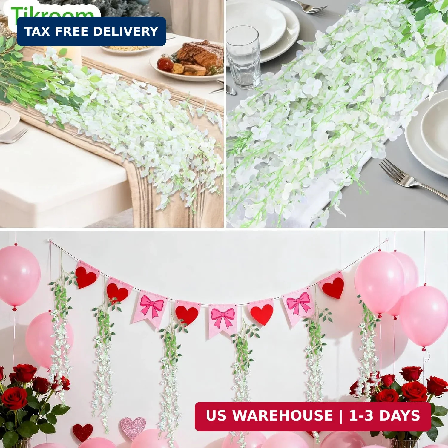 10 Pack Artificial Wisteria Hanging Flowers 3.6 Feet/Piece White Dense Fake Wist