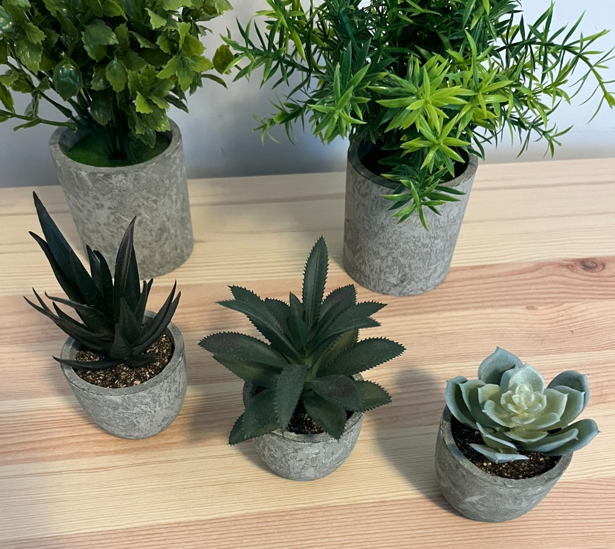 Memeaty Set of 5 Small Artificial Plants | Fake Rosemary Peppermint Succulents