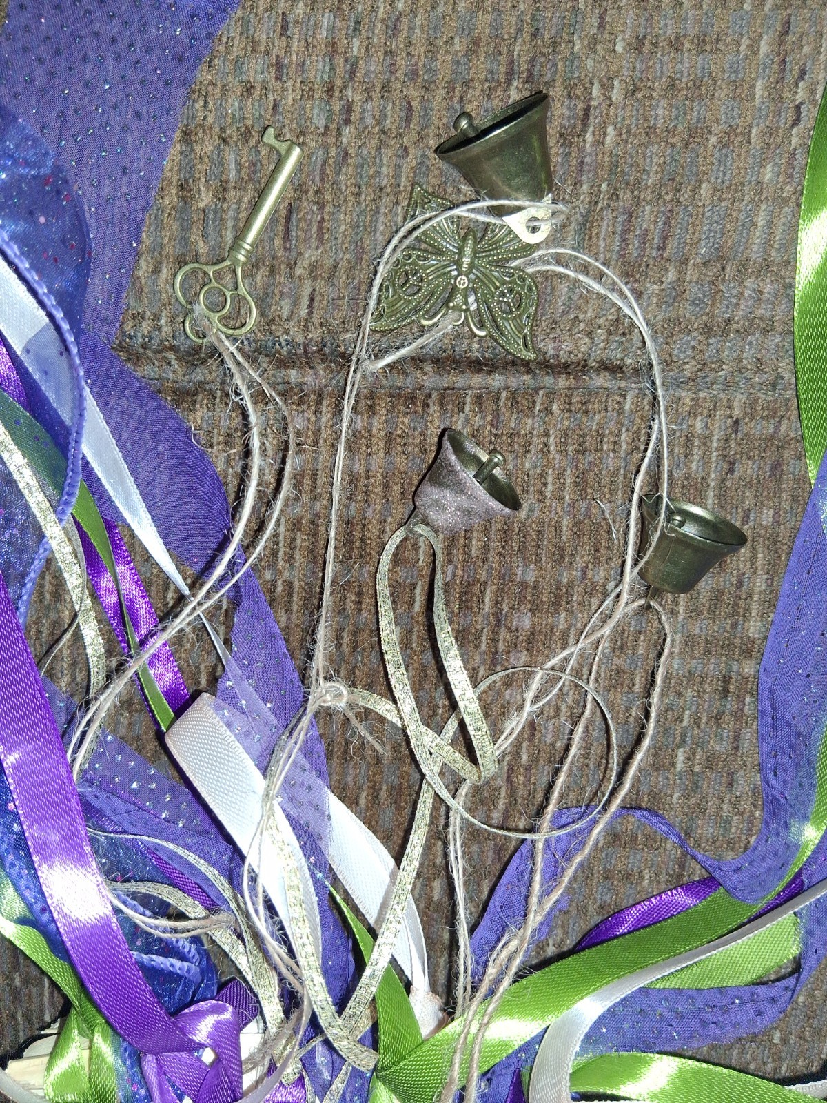 9″ Reiki Infused Wreath Mauve And Plum With Suncatcher, Bells And Charms