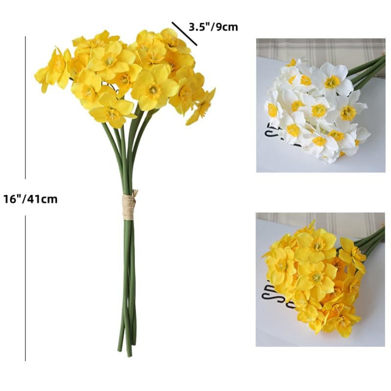 12 Stems Artificial Daffodil Flowers 16 Inch Faux Silk Daffodils Flowers Real…