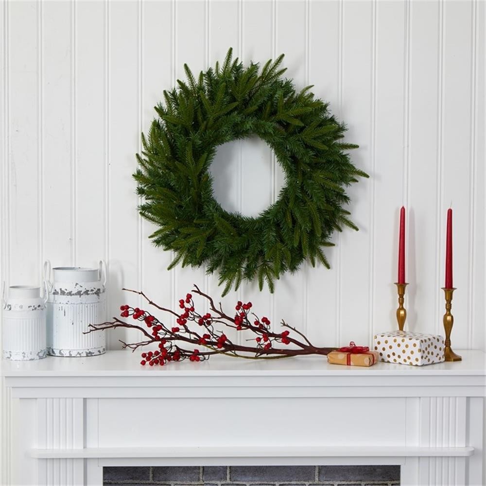 Pemberly Row 24″ Long Pine Artificial Christmas Wreath with35 Clear LED in Green