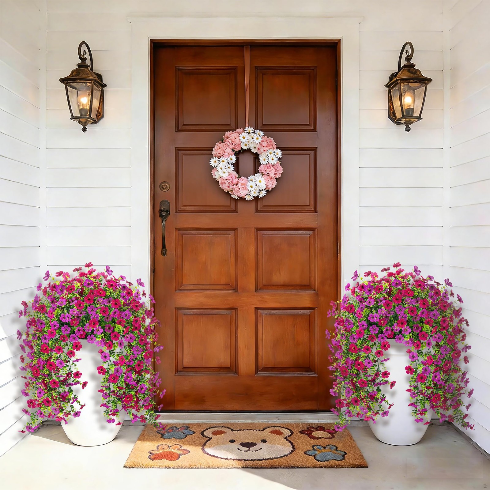 Ammyoo 2Pcs Fake Hanging Flowers for Outdoor Decoration Artificial Hanging Fl…