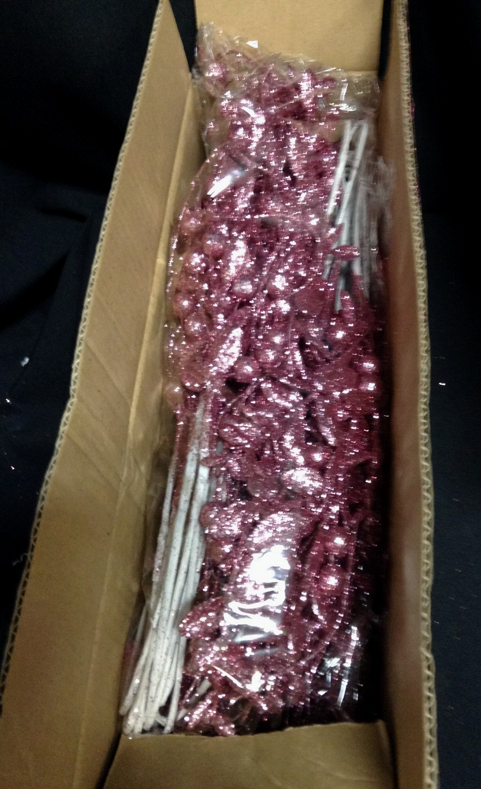 24 pc Christmas Decoration Picks Artificial Glitter Berry Stems Sprays Pink 17″