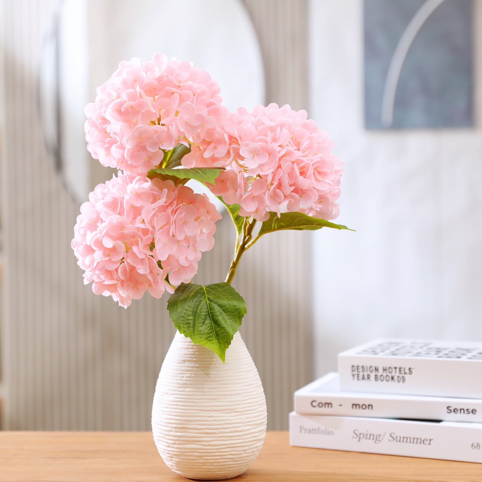 3Pcs Artificial Hydrangea Moisturized Long Stem Fully Blooming Flowers Home Deco