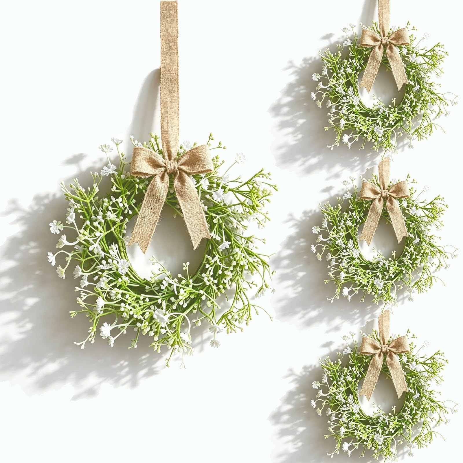 4 Pcs Mini Baby Breath Hanging Wreaths Gypsophila Candle Rings Pillar Holder …