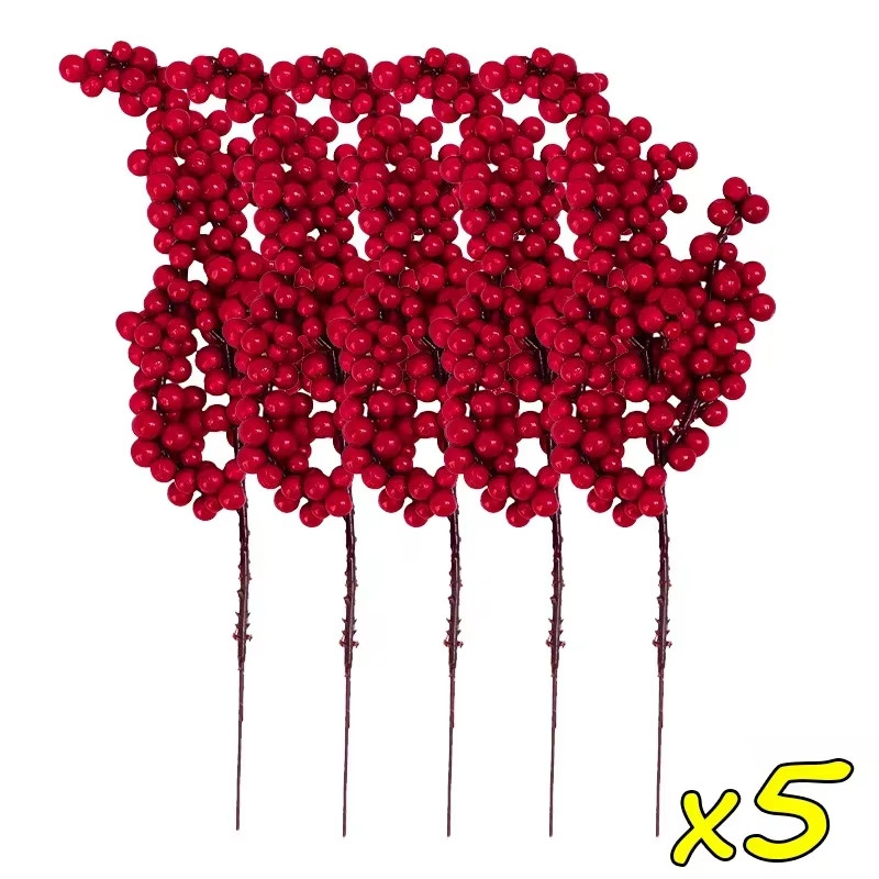 50/1Branch Christmas Artificial Berries Stem Red Holly Berry Fake Flowers Plant