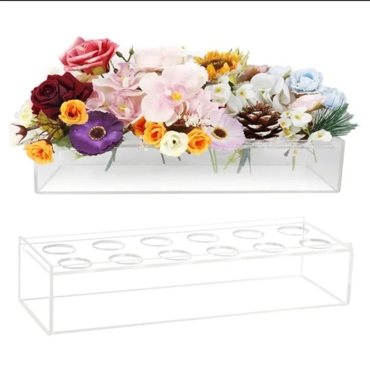 Flower arrangement block for decorating with flowers, clear with 12 holes