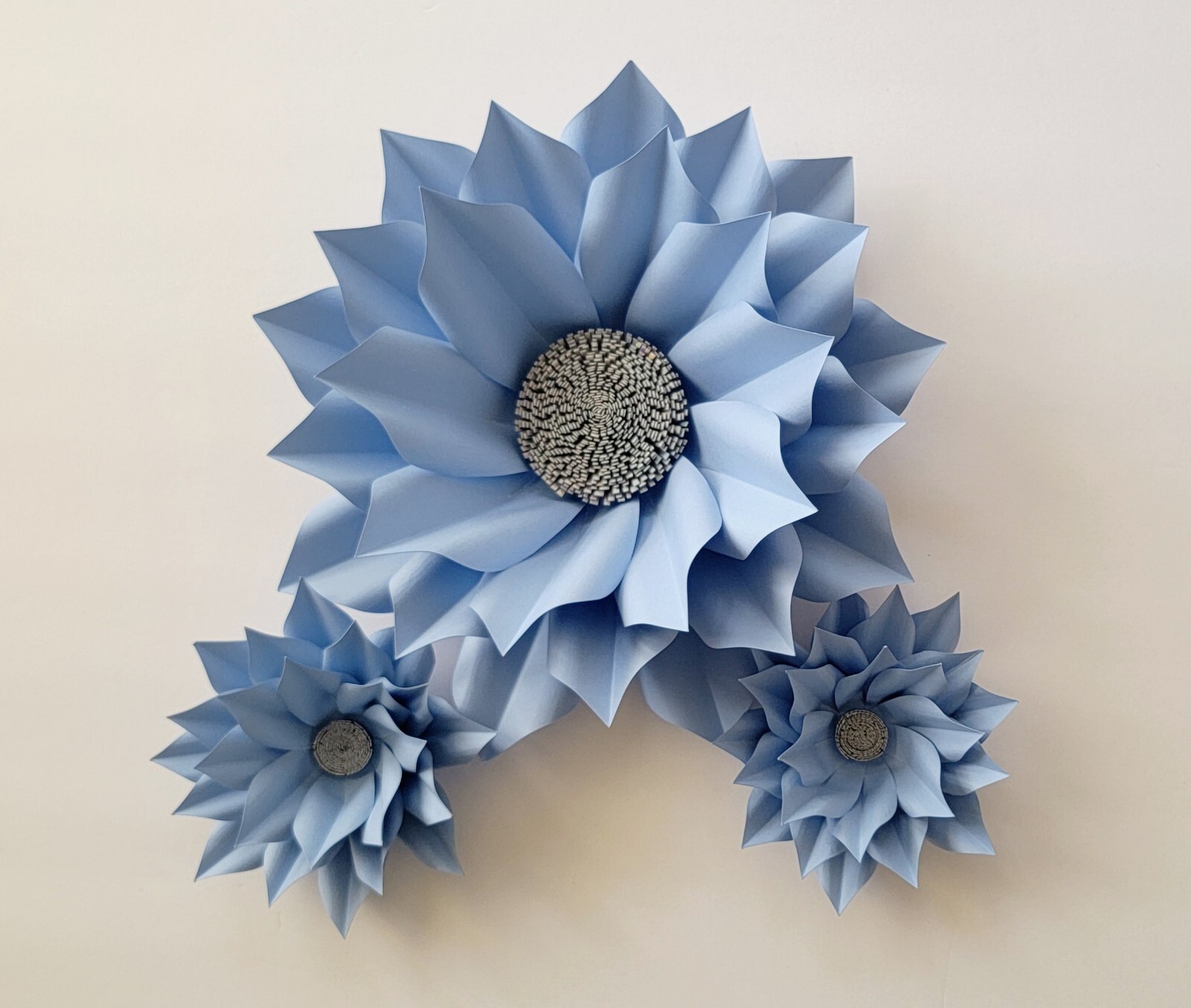 3D Paper Flower Wall Decor Set Of 3(Light Blue)