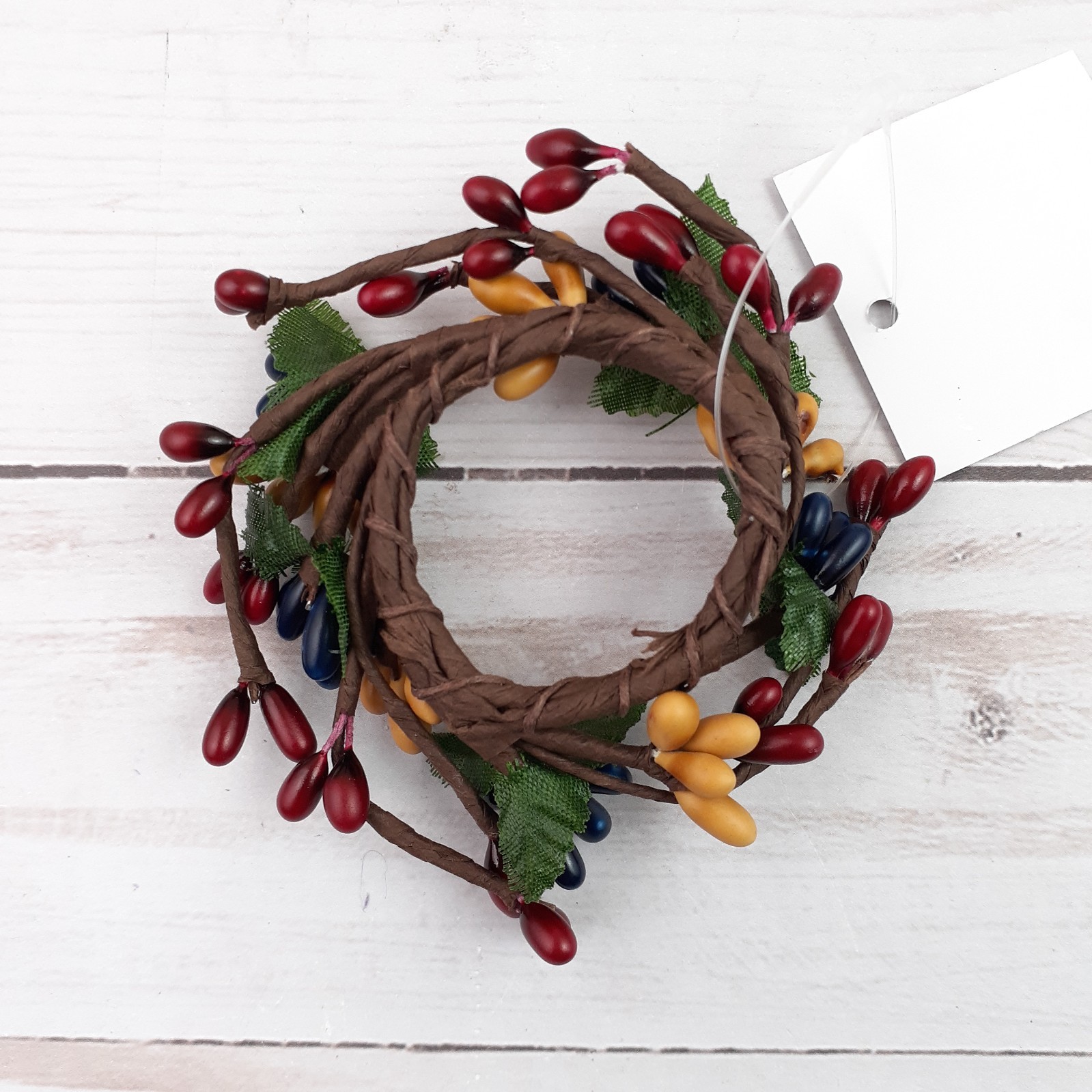 Mini Pip Berry Taper Candle Ring Colonial Mix Leaf Yellow Red Blue 1 inch inside