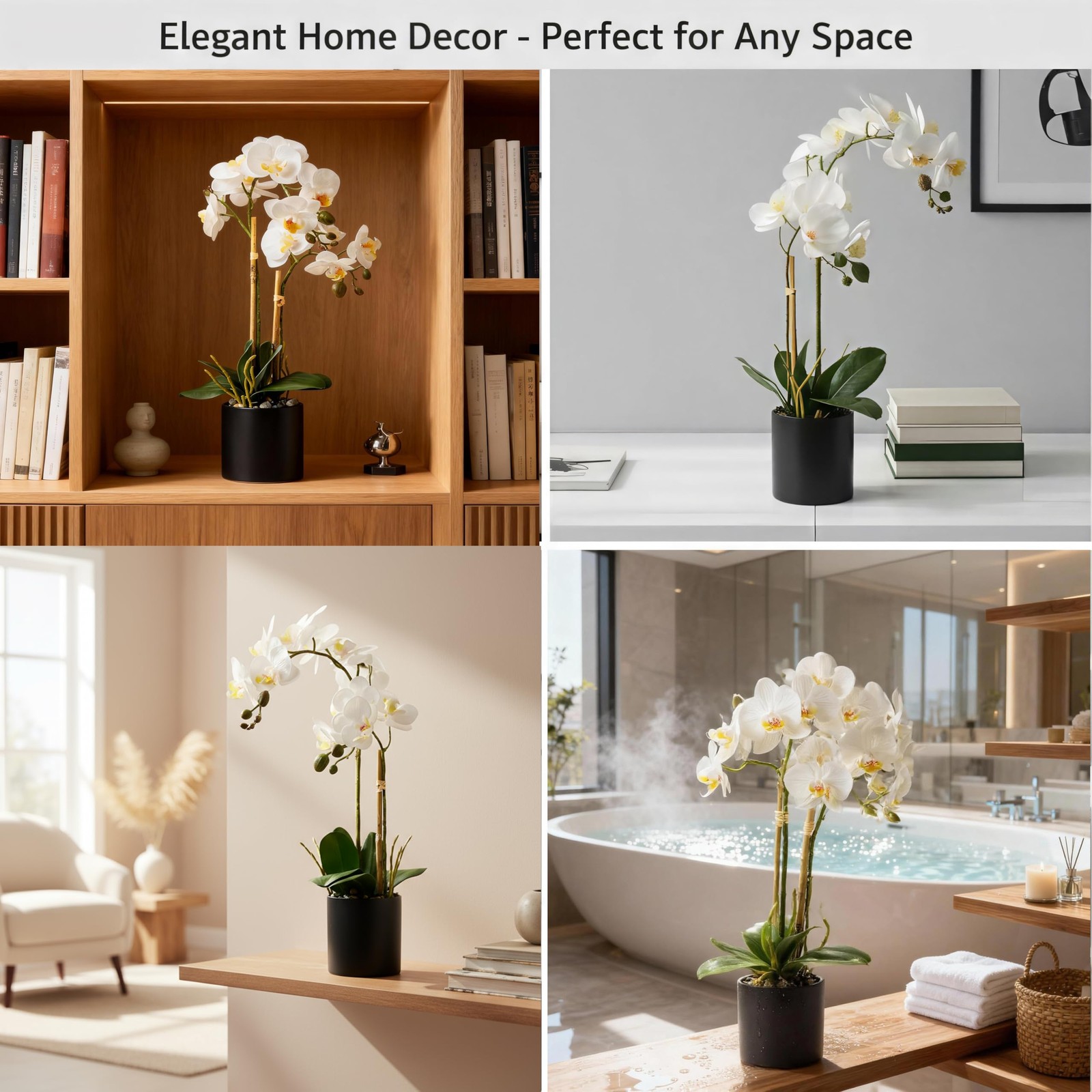 17″ Fake White Orchid Flowers in Ceramic Pot,Real Touch Orchids Artificial Fl…