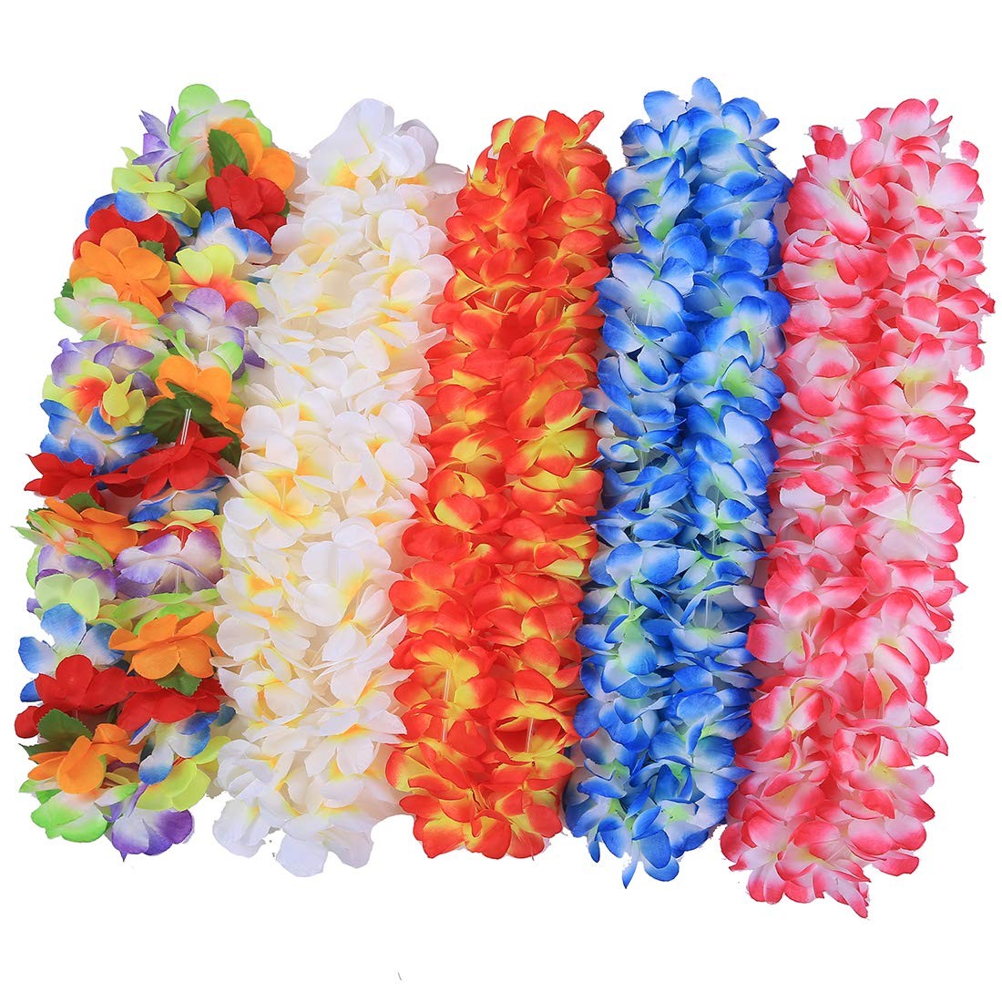 Pack of 5 Ruffled Hawaiian Simulated Silk Flower Hula Luau Party Leis Necklac…