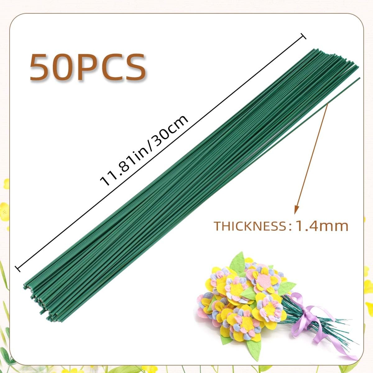 50 Pieces Floral Wire Stems Flower Wire Stem Dark Green Floral Stem Wire for