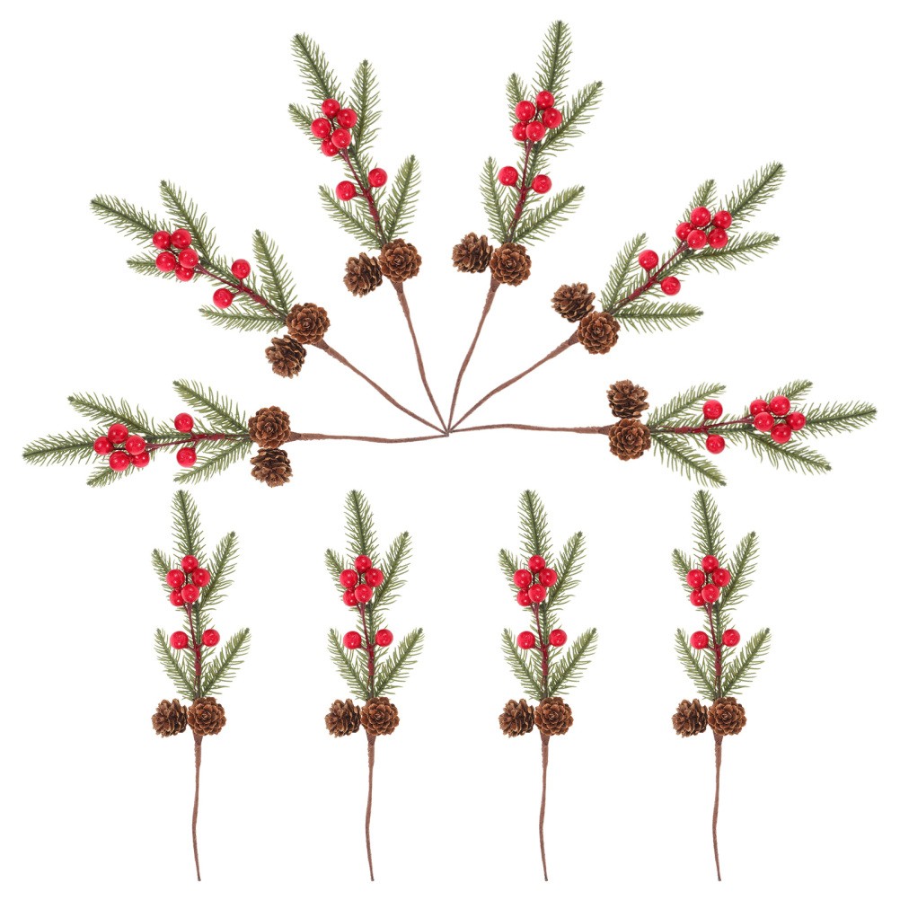 10 Pcs Berry Stems Artificial Pine Needle Branches Christmas Picks Home Decor