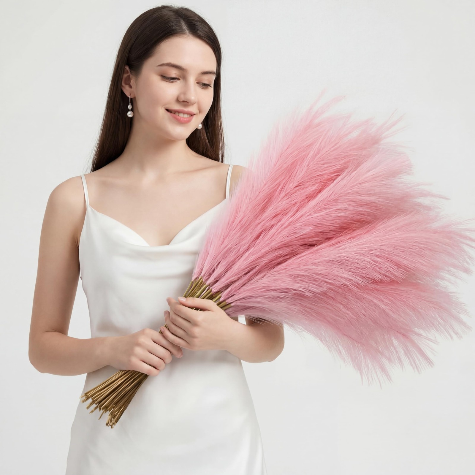 72 Pcs Pink Pampas Grass Decor for Wedding Bridal Shower DIY 21.7 Inches Faux…