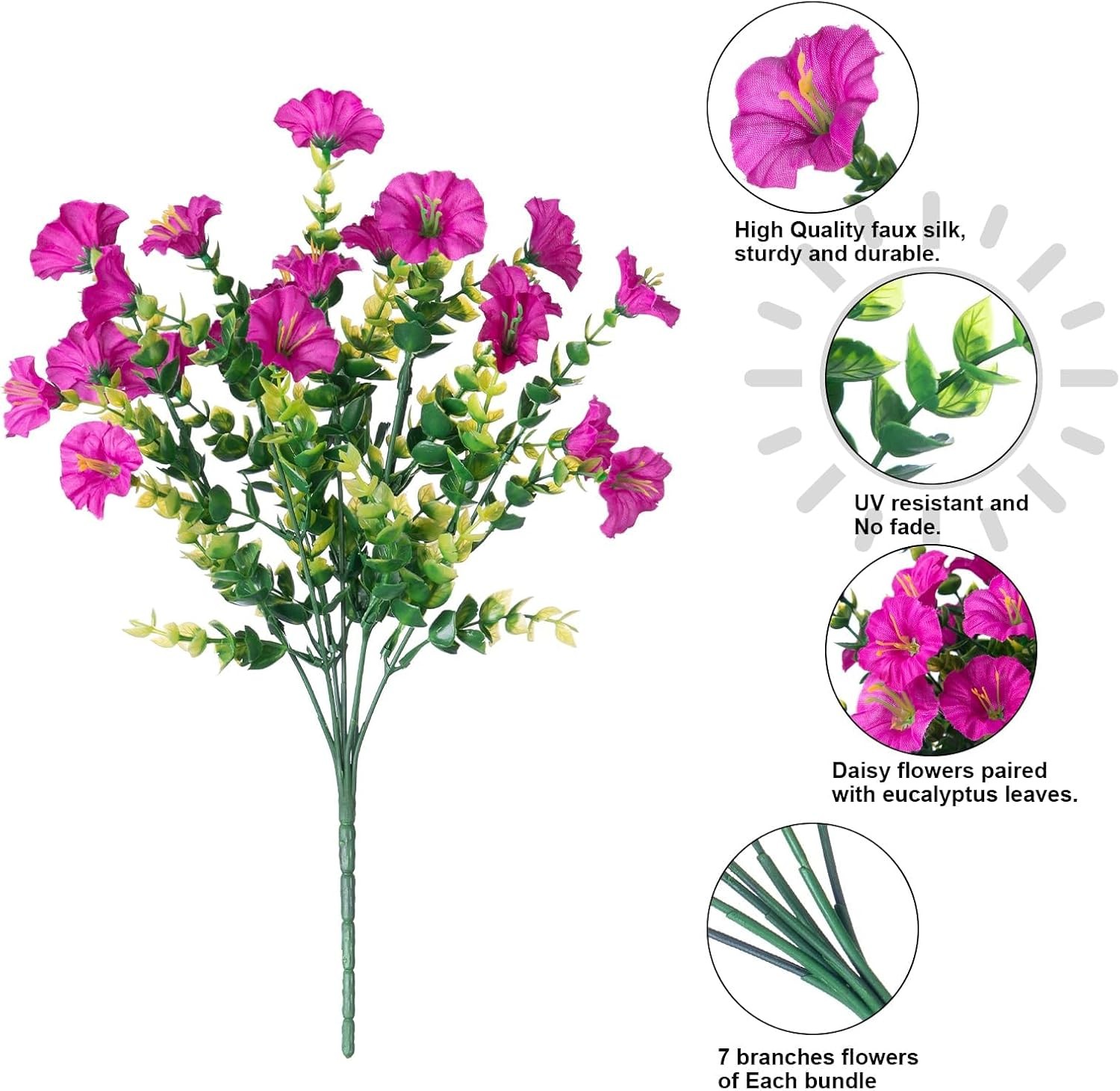 12 Bundles Artificial Morning Glory, Silk Eucalyptus UV Resistant Outdoor Decor