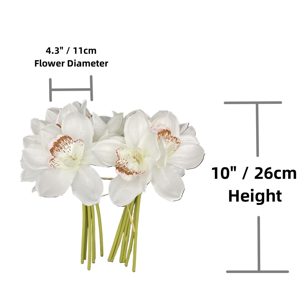 White Latex Real Touch Cymbidium Orchid Artificial Flower Bouquet 12 PCS